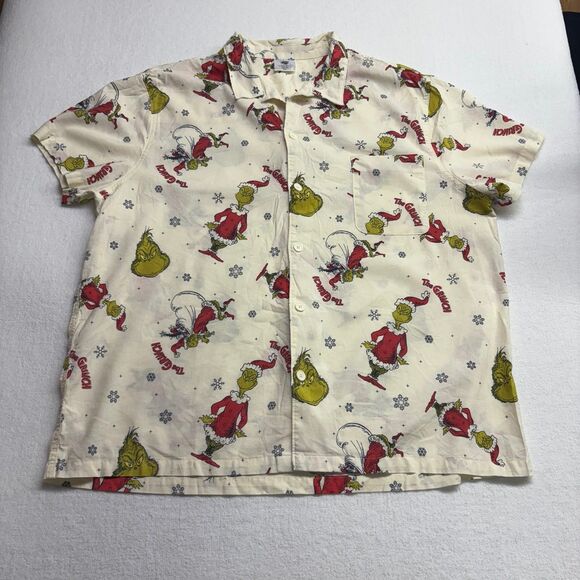 The Grinch Christmas Holiday Short Sleeve Woven Print SZ XXL - Picture 1 of 6